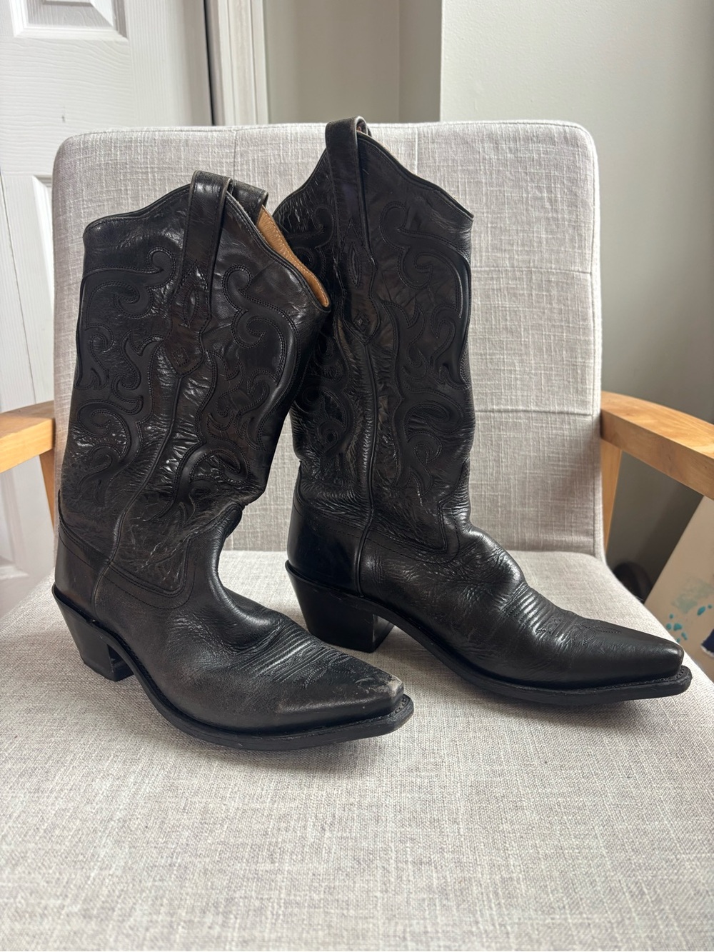 Old West Black Leather Women's Cowboy Boots